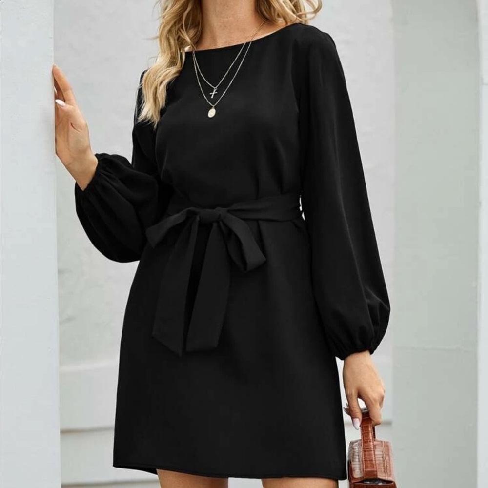 Bishop long sleeve belted dress red maroon - Picture 5 of 9